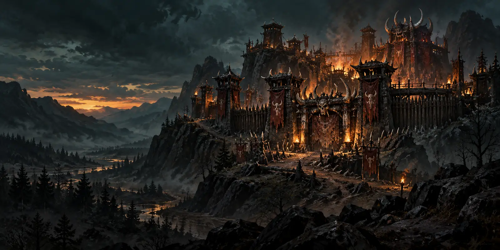 A Orc city at dusk